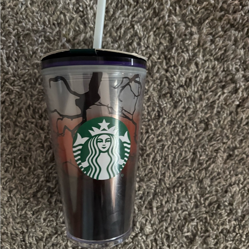 Starbucks Black and Orange Tumbler with Straw